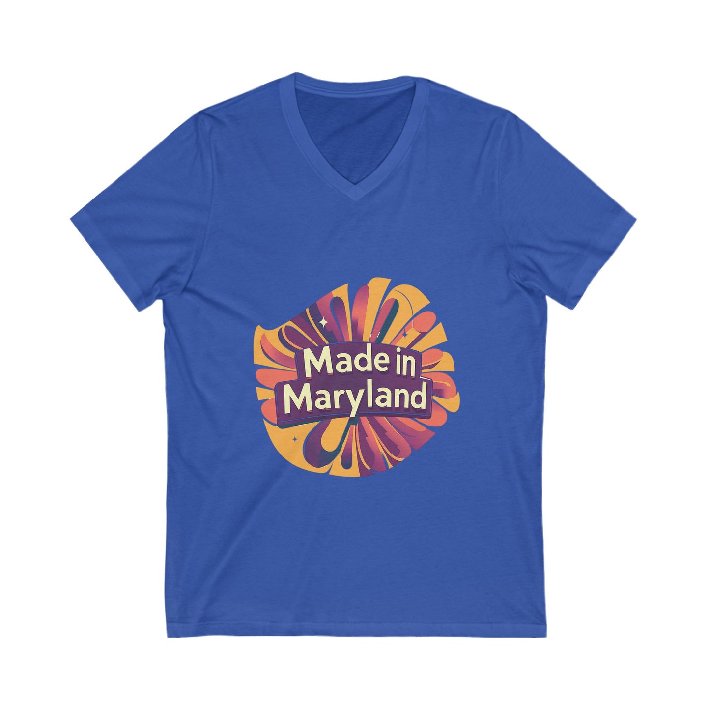 Made in Maryland V-Neck T-Shirt | Retro Sunburst State Pride Design | Unisex Bella+Canvas Tee