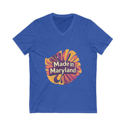 Made in Maryland V-Neck T-Shirt | Retro Sunburst State Pride Design | Unisex Bella+Canvas Tee