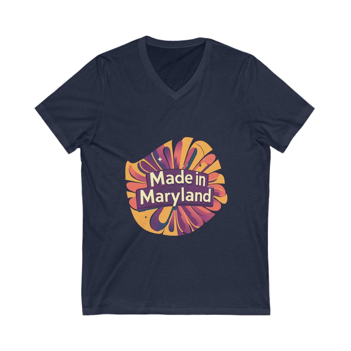 Made in Maryland V-Neck T-Shirt | Retro Sunburst State Pride Design | Unisex Bella+Canvas Tee