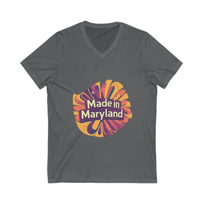 Made in Maryland V-Neck T-Shirt | Retro Sunburst State Pride Design | Unisex Bella+Canvas Tee