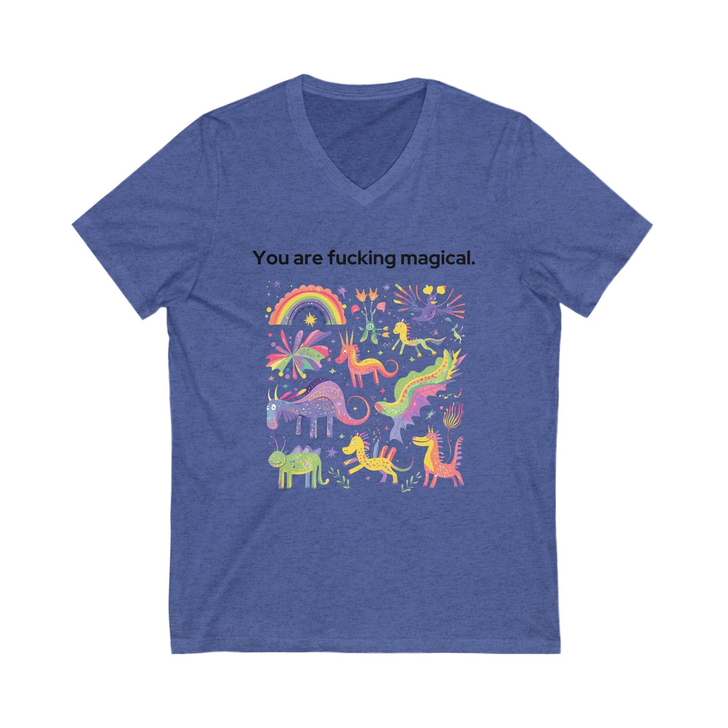 Magical Unicorn V-Neck T-Shirt | Empowering Rainbow Art | Kawaii Fantasy Unisex Tee