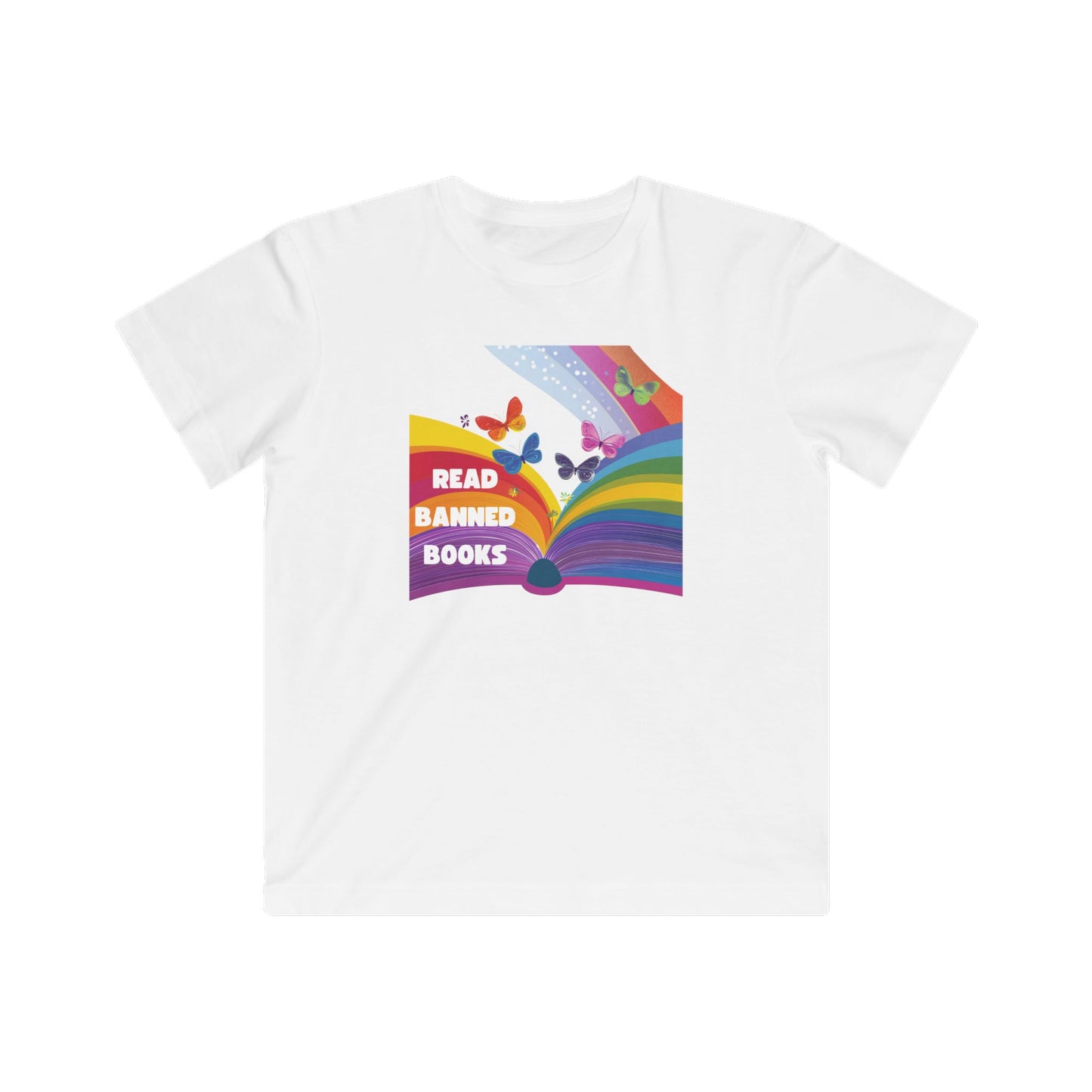 Rainbow Book Butterfly Pride T-Shirt | Banned Books Reading Activist Kids Tee