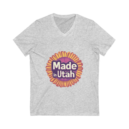 Made in Utah V-Neck T-Shirt | Retro Sunburst State Pride Unisex Tee