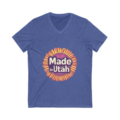 Made in Utah V-Neck T-Shirt | Retro Sunburst State Pride Unisex Tee