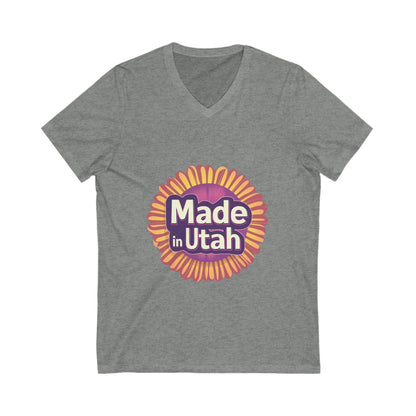 Made in Utah V-Neck T-Shirt | Retro Sunburst State Pride Unisex Tee