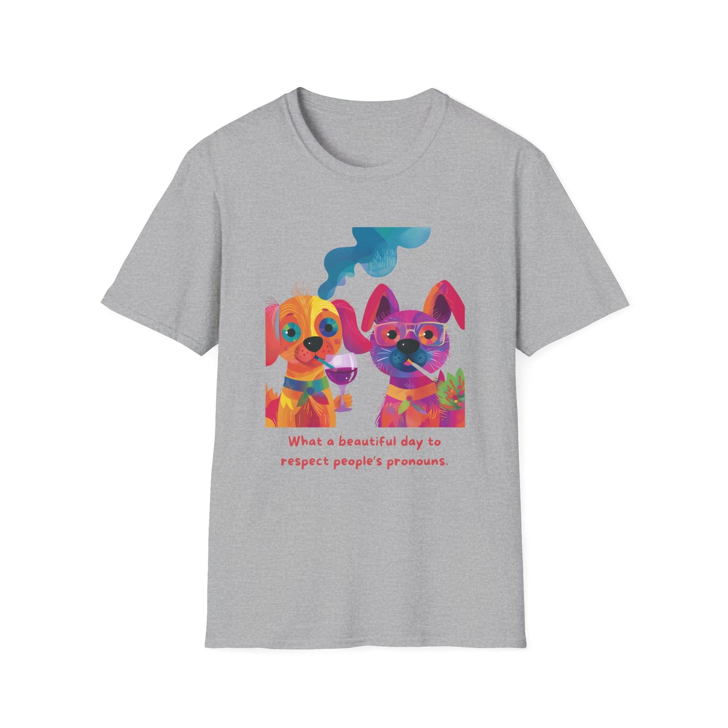 Colorful Pronoun Respect Dogs T-Shirt | LGBTQ+ Pride Unisex Tee
