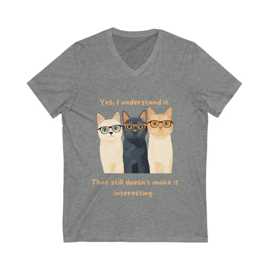 Sarcastic Cats V-Neck T-Shirt | Nerdy Cats with Glasses | Funny Introvert Tee