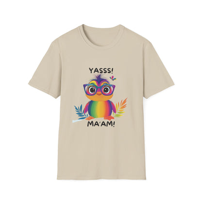 Rainbow Owl YASSS MA'AM T-Shirt | LGBTQ+ Pride Kawaii Tee | Cute Empowerment Gift