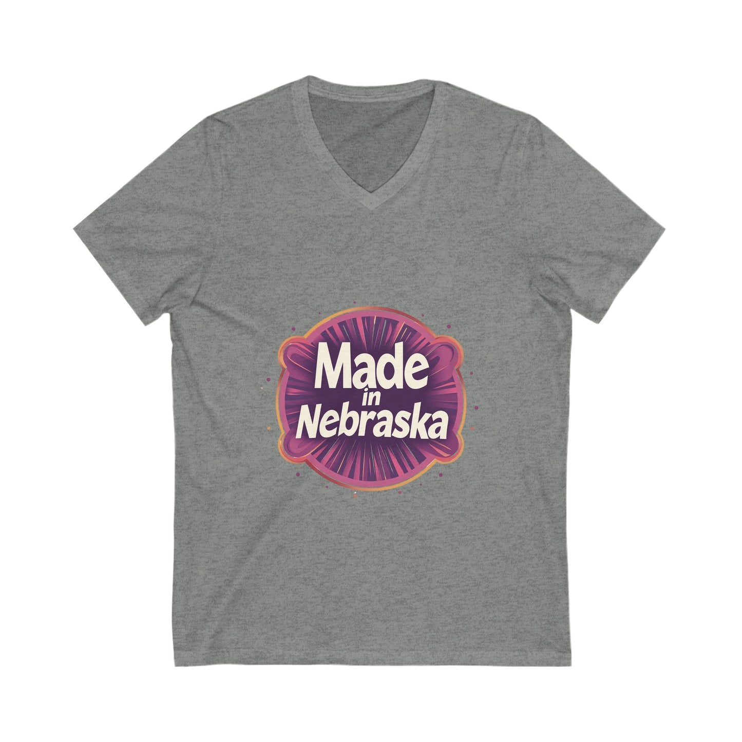 Made in Nebraska V-Neck T-Shirt | Retro State Pride Design | Vintage Circle Logo Tee
