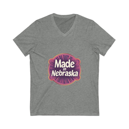 Made in Nebraska V-Neck T-Shirt | Retro State Pride Design | Vintage Circle Logo Tee