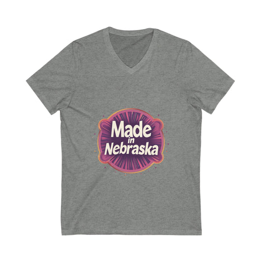 Made in Nebraska V-Neck T-Shirt | Retro State Pride Design | Vintage Circle Logo Tee