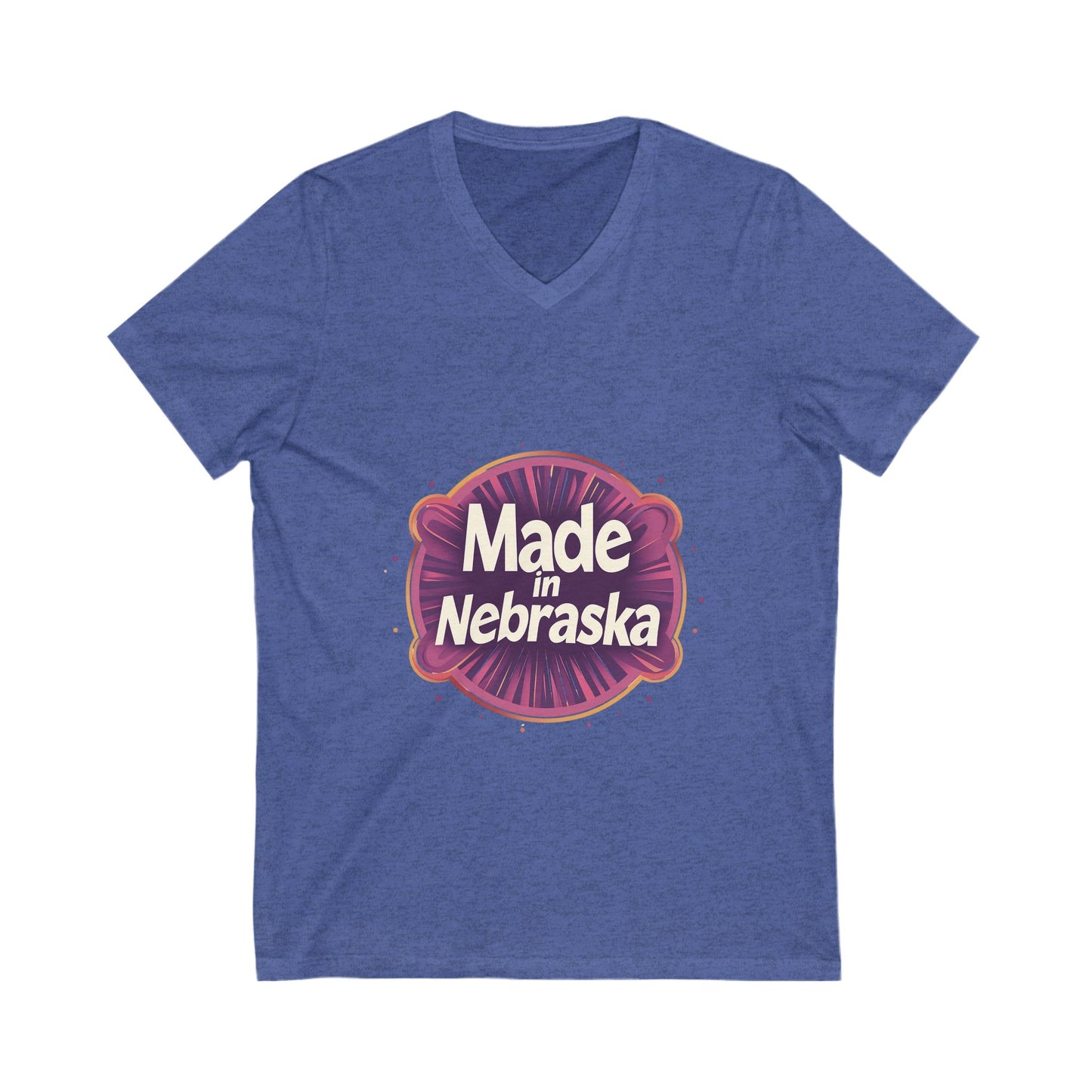 Made in Nebraska V-Neck T-Shirt | Retro State Pride Design | Vintage Circle Logo Tee