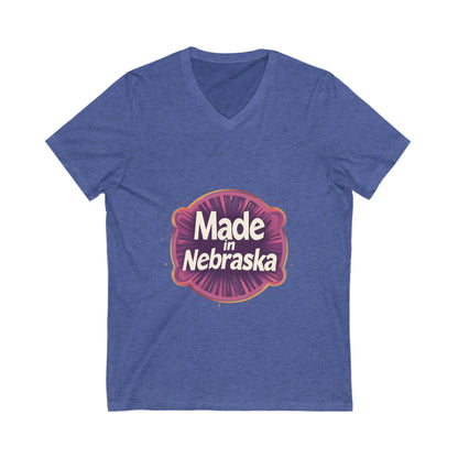 Made in Nebraska V-Neck T-Shirt | Retro State Pride Design | Vintage Circle Logo Tee