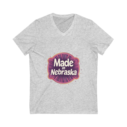 Made in Nebraska V-Neck T-Shirt | Retro State Pride Design | Vintage Circle Logo Tee