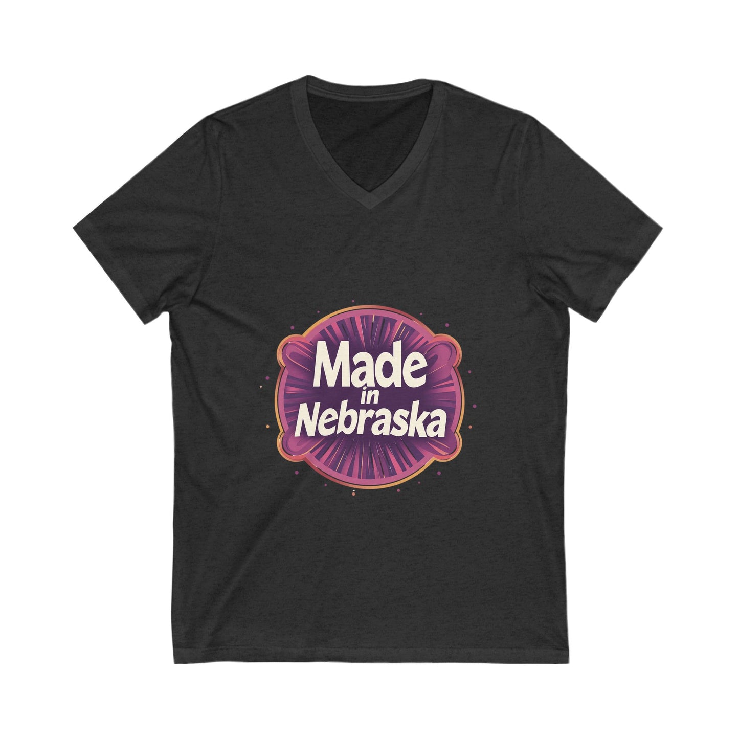 Made in Nebraska V-Neck T-Shirt | Retro State Pride Design | Vintage Circle Logo Tee