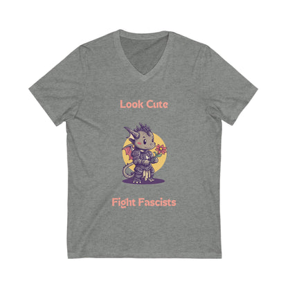 Kawaii Dragon Warrior V-Neck | Cute Activism Statement Tee | Resistance Fashion