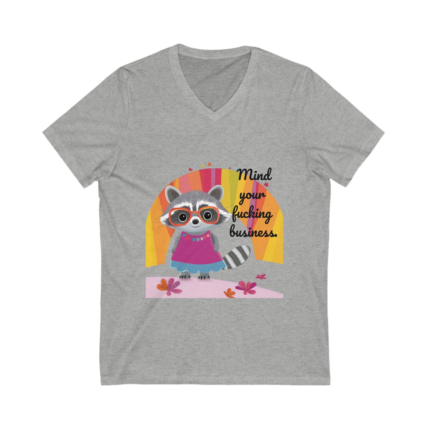 Mind Your Business Raccoon V-Neck Tee | Cute Animal Empowerment Shirt | Kawaii Unisex T-Shirt