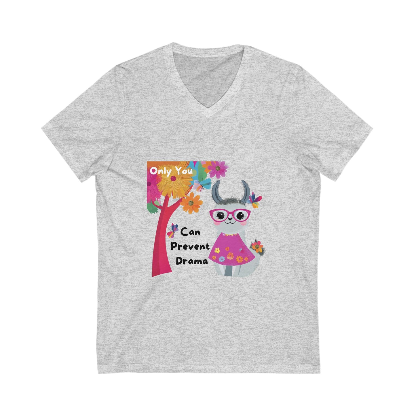 Kawaii Cat Drama Prevention V-Neck T-Shirt | Cute Cat Lover Gift | Funny Cat Unisex Tee