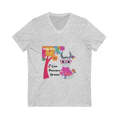 Kawaii Cat Drama Prevention V-Neck T-Shirt | Cute Cat Lover Gift | Funny Cat Unisex Tee