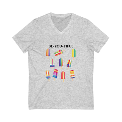 Be-You-Tiful Rainbow Popsicle V-Neck | LGBTQ Pride T-Shirt | Kawaii Summer Tee