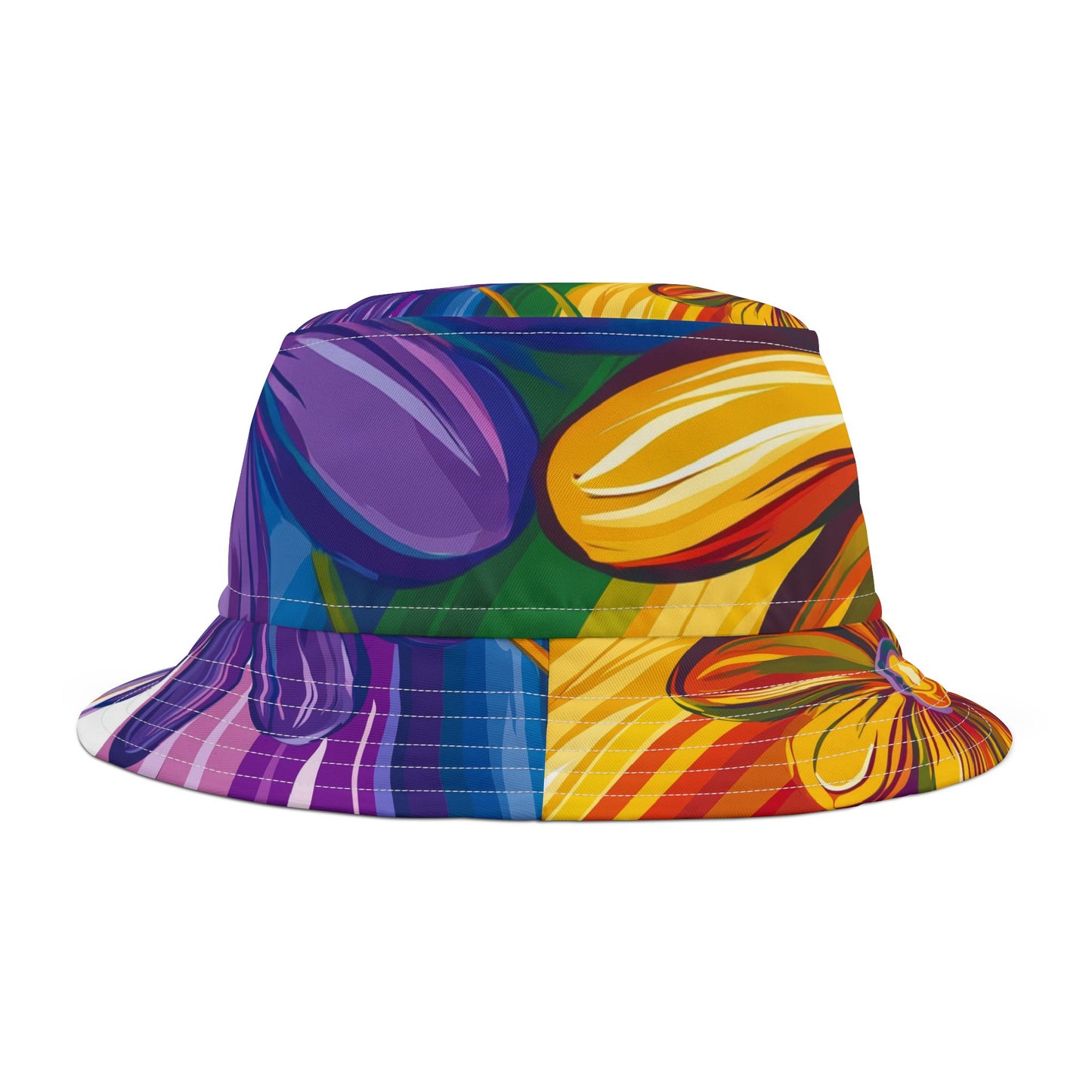 70s Floral Power Bucket Hat | Retro Psychedelic Pattern