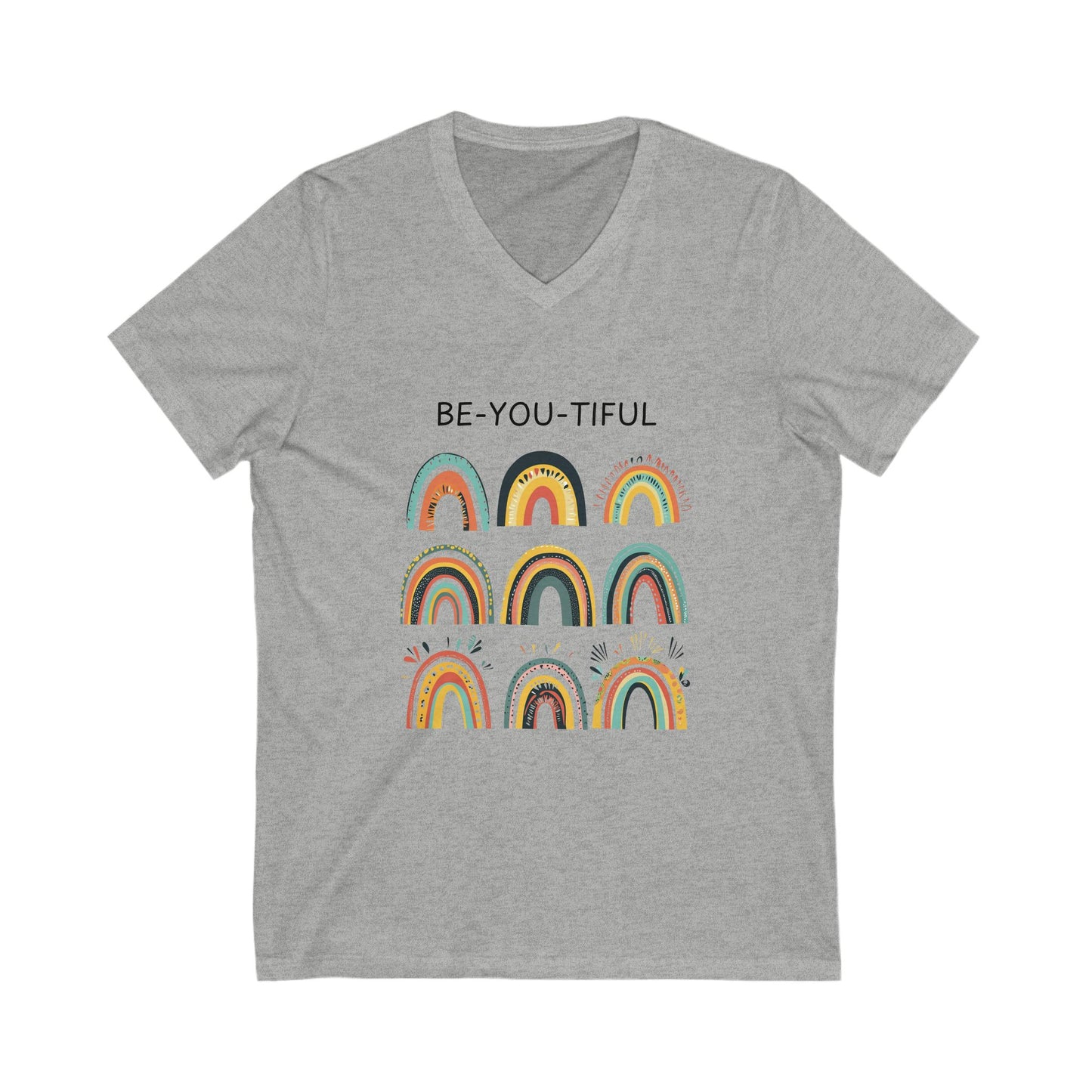 Be-You-Tiful Rainbow V-Neck Tee | Inspirational Boho Art | Self Love Unisex T-Shirt