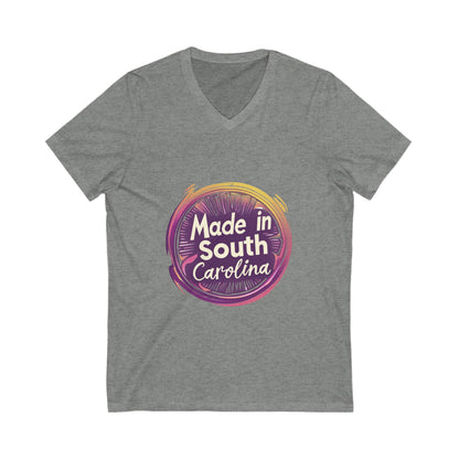 Made in South Carolina V-Neck T-Shirt | Retro Neon Circle Design | State Pride Unisex Tee