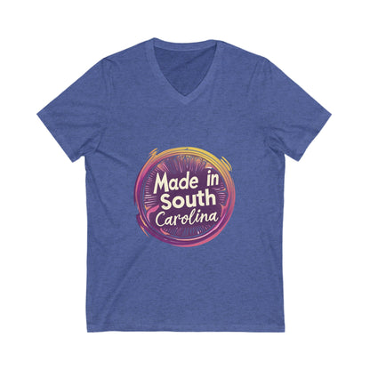 Made in South Carolina V-Neck T-Shirt | Retro Neon Circle Design | State Pride Unisex Tee