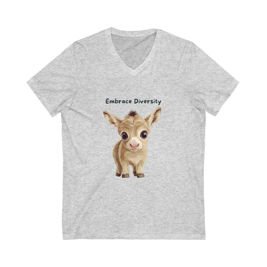 Kawaii Baby Donkey Embrace Diversity V-Neck | Cute Animal Rights Unisex Tee