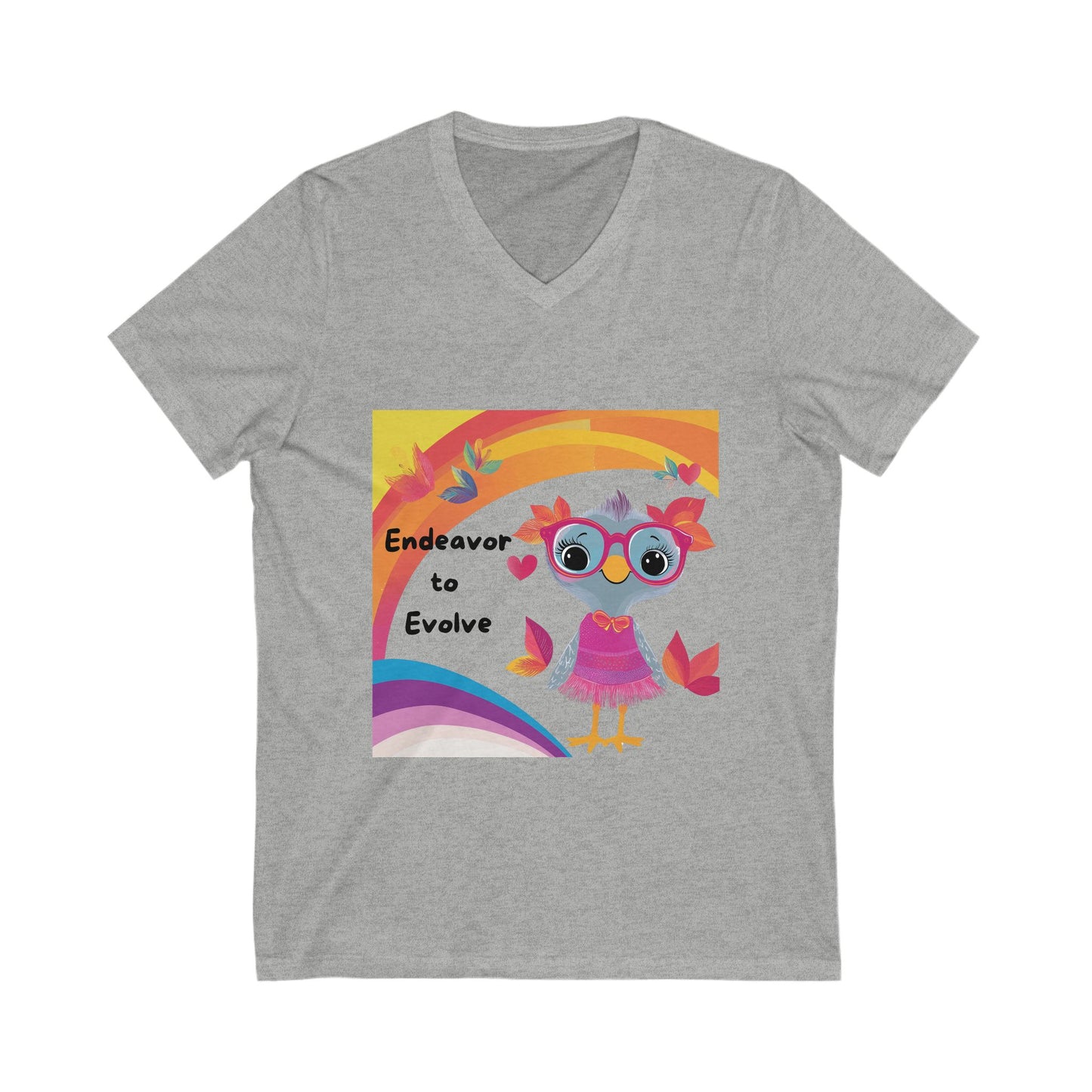 Kawaii Owl Evolution V-Neck T-Shirt | Inspirational Cute Rainbow Design | Empowerment Tee