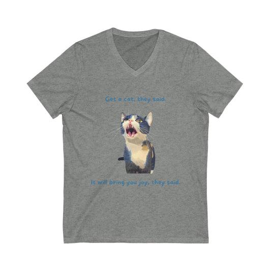 Sarcastic Cat V-Neck T-Shirt | Funny Pet Owner Gift | Grey Unisex Tee