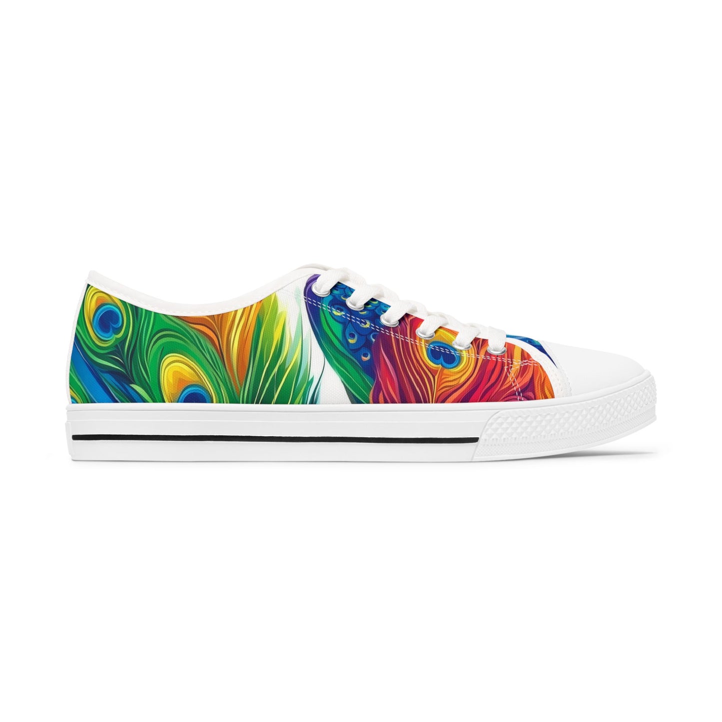 Rainbow Peacock Feather Low Top Sneakers | Pride Canvas Shoes