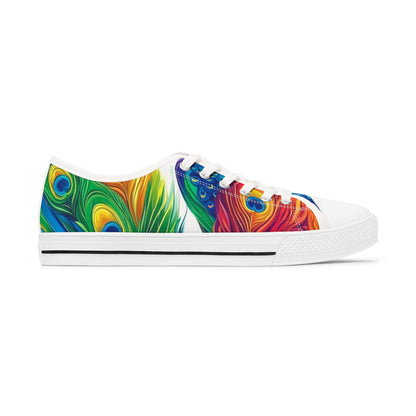 Rainbow Peacock Feather Low Top Sneakers | Pride Canvas Shoes