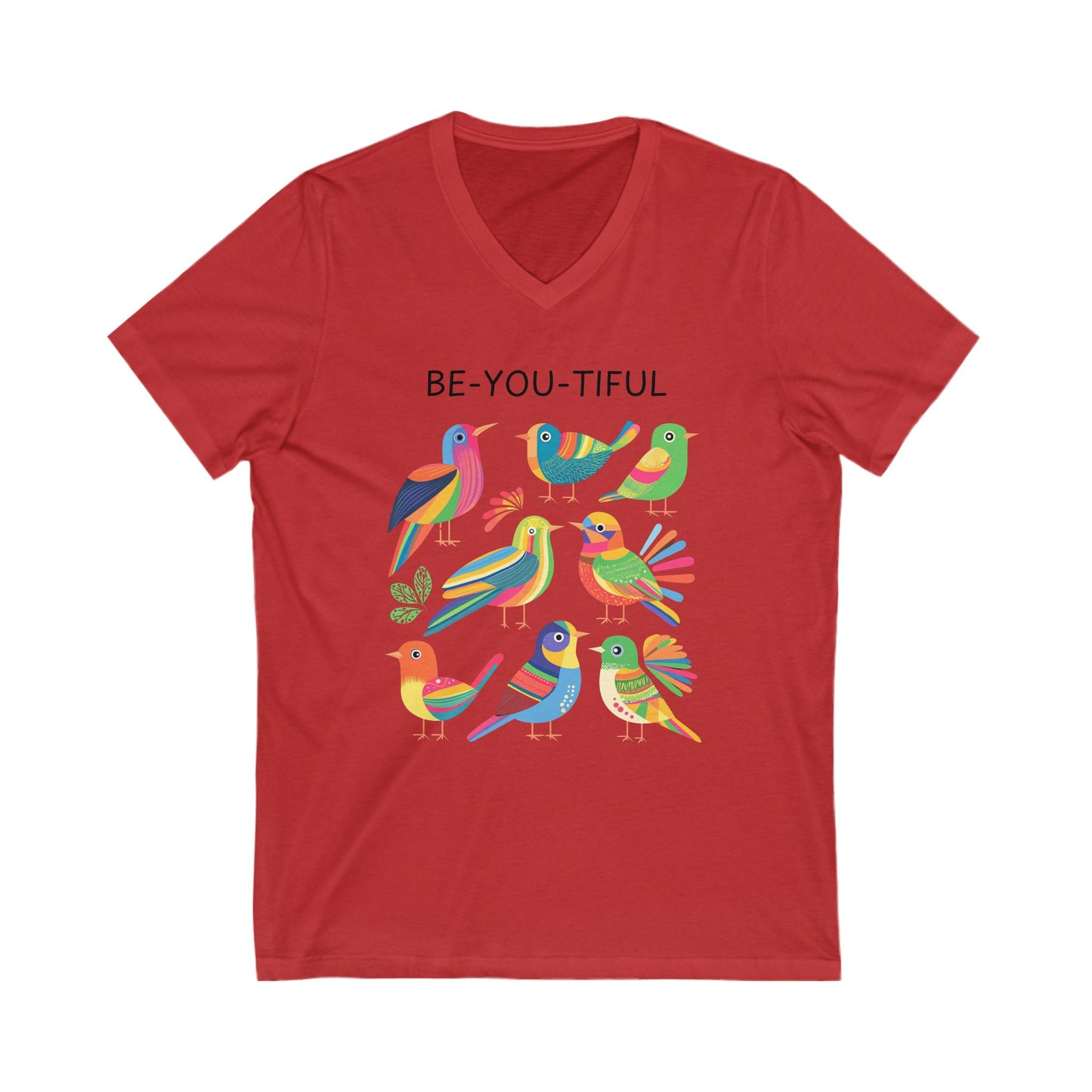 Be-You-Tiful Rainbow Birds V-Neck Tee | Kawaii Self Love T-Shirt