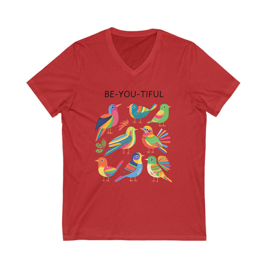 Be-You-Tiful Rainbow Birds V-Neck Tee | Kawaii Self Love T-Shirt