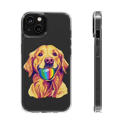 Rainbow Ball Golden Retriever Clear Phone Case | LGBTQ+ Pride Pet Lover Gift