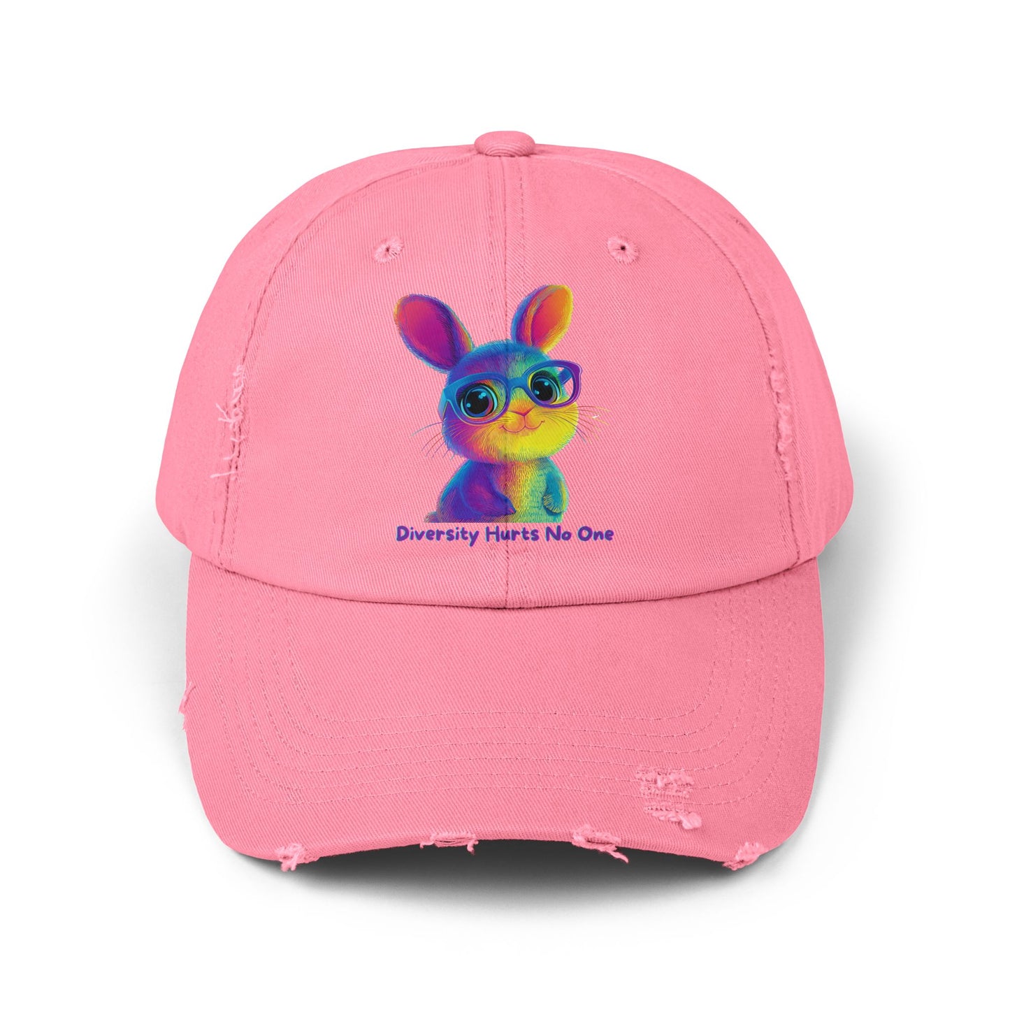 Rainbow Bunny "Diversity Hurts No One" Distressed Dad Hat | LGBTQ Pride Cap