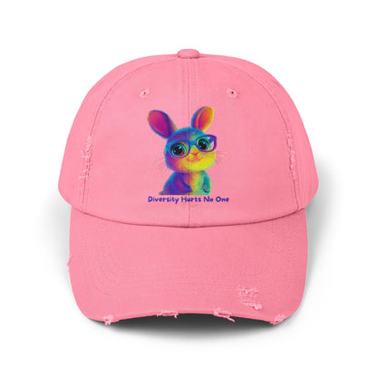 Rainbow Bunny "Diversity Hurts No One" Distressed Dad Hat | LGBTQ Pride Cap
