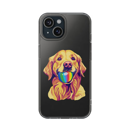 Rainbow Ball Golden Retriever Clear Phone Case | LGBTQ+ Pride Pet Lover Gift