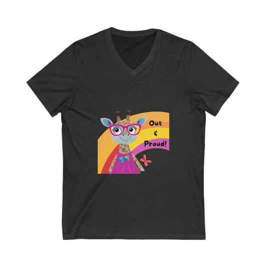 Kawaii Giraffe Pride V-Neck T-Shirt | LGBTQ+ Out & Proud Cute Animal Unisex Tee