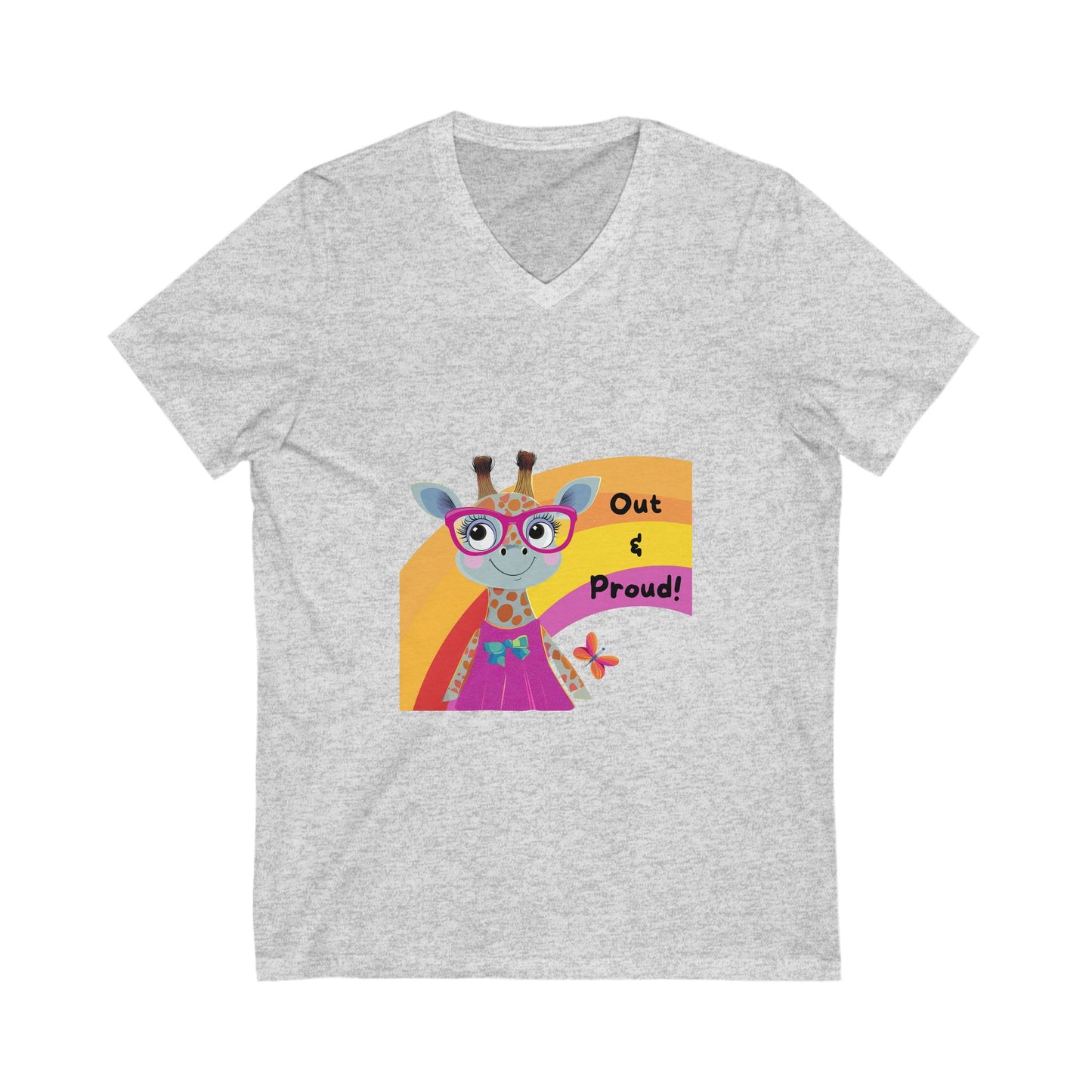 Kawaii Giraffe Pride V-Neck T-Shirt | LGBTQ+ Out & Proud Cute Animal Unisex Tee