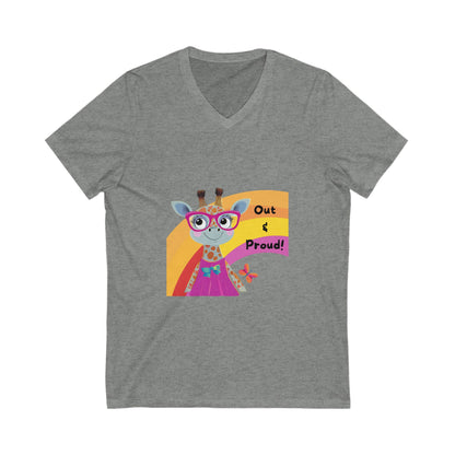 Kawaii Giraffe Pride V-Neck T-Shirt | LGBTQ+ Out & Proud Cute Animal Unisex Tee