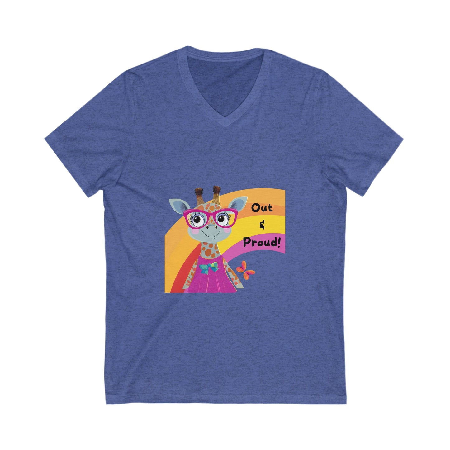 Kawaii Giraffe Pride V-Neck T-Shirt | LGBTQ+ Out & Proud Cute Animal Unisex Tee