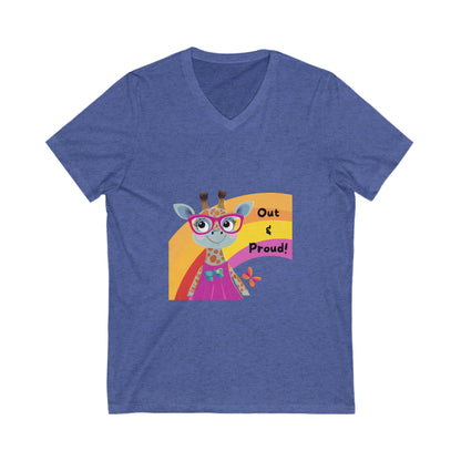 Kawaii Giraffe Pride V-Neck T-Shirt | LGBTQ+ Out & Proud Cute Animal Unisex Tee