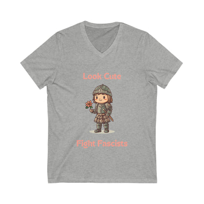 Kawaii Activist V-Neck T-Shirt | Cute Warrior Design | Resistance Art Unisex Tee
