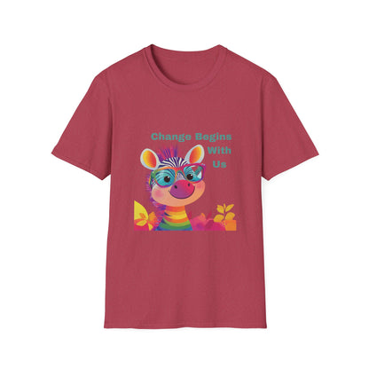 Cute Activist Giraffe T-Shirt | Change Begins With Us | Kawaii Empowerment Tee