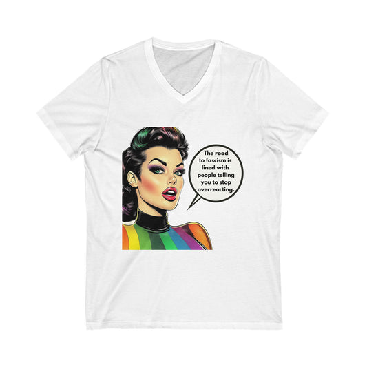 V-Neck | Rainbow Pin-Up Activism Tee | Retro Feminist Statement