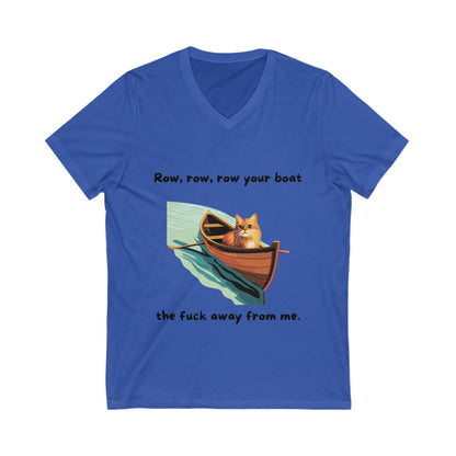 Sarcastic Cat V-Neck T-Shirt | Funny Rowing Boat Cat Design | Unisex Pet Lover Tee