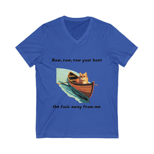 Sarcastic Cat V-Neck T-Shirt | Funny Rowing Boat Cat Design | Unisex Pet Lover Tee