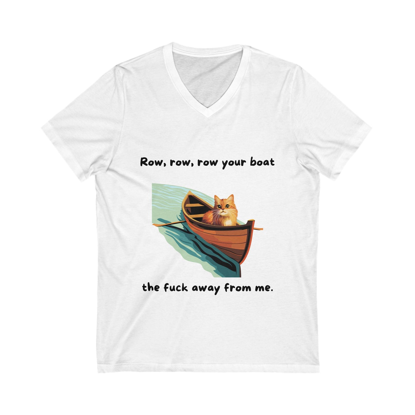 Sarcastic Cat V-Neck T-Shirt | Funny Rowing Boat Cat Design | Unisex Pet Lover Tee